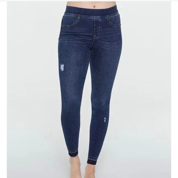 SPANX Distressed Denim High Rise Elastic Waist‎ Jegging Skinny Jean Medium - Picture 1 of 10